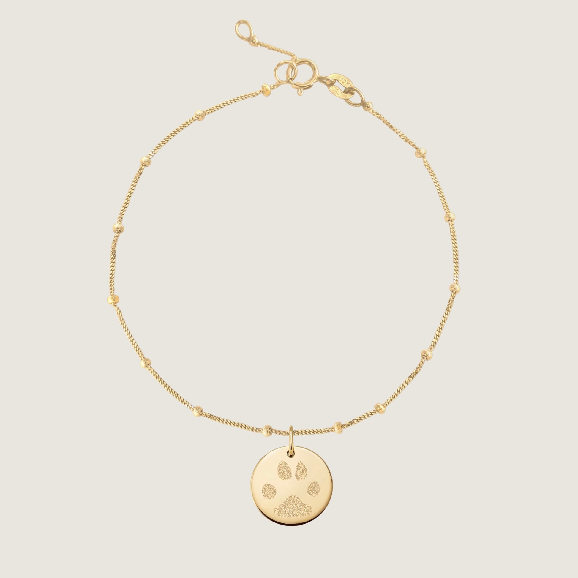 10K solid gold Actual Dog’s Paw print Personalized Custom Memorial Engraved Bracelet