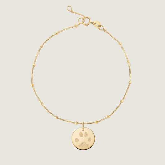 10K solid gold Actual Dog’s Paw print Personalized Custom Memorial Engraved Bracelet
