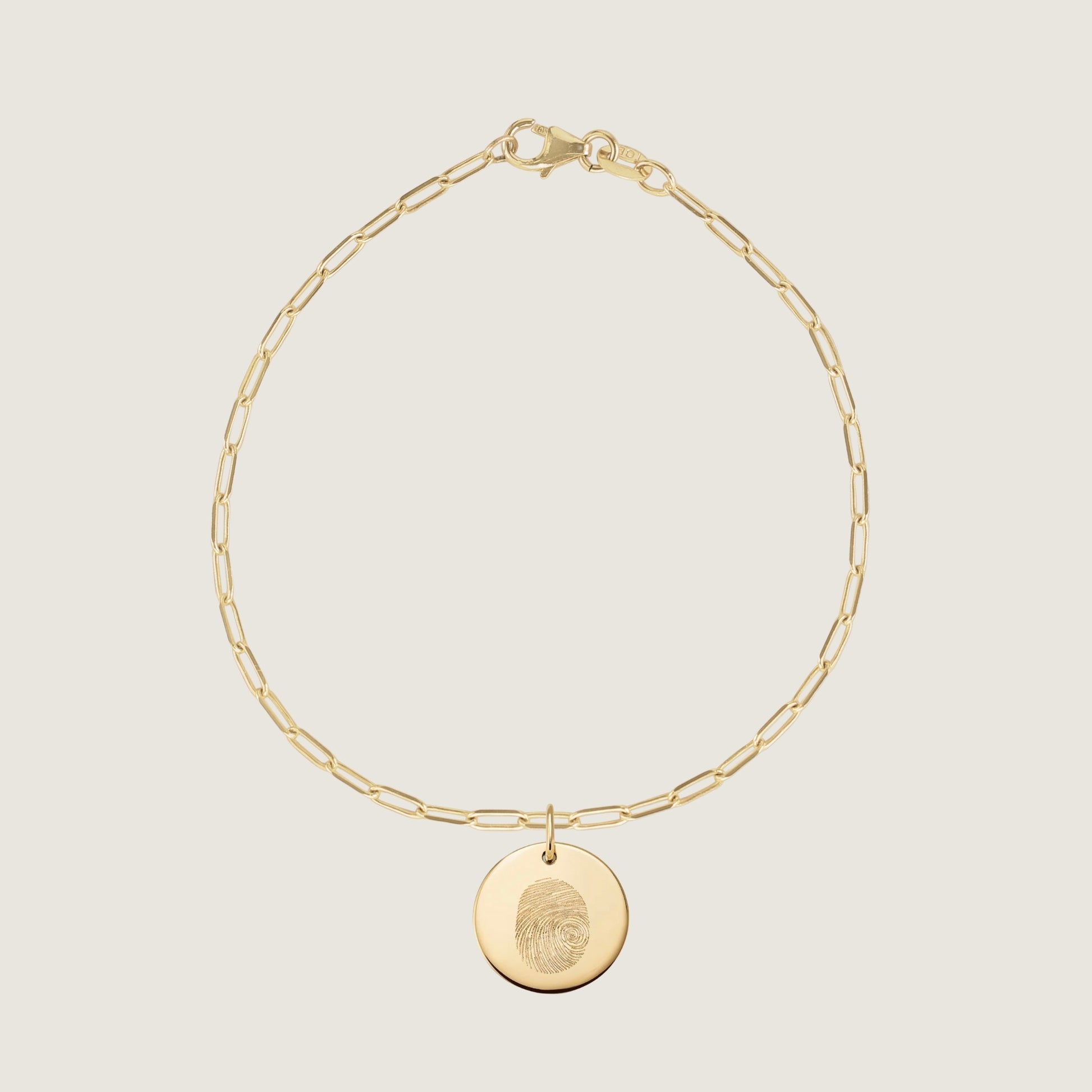 10K solid gold Actual Fingerprint Personalized Custom Memorial Engraved Paperclip Bracelet