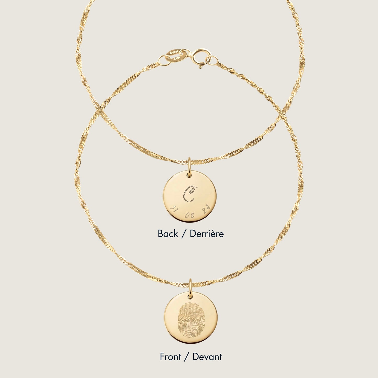 10K solid gold Actual Fingerprint Personalized Custom Memorial Engraved Twisted Double Sided Bracelet