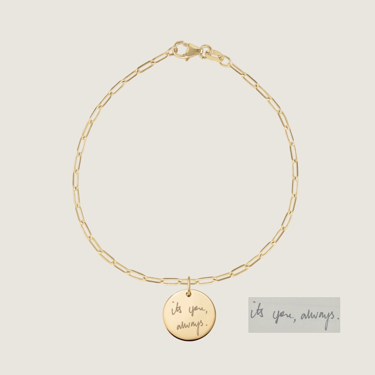 10K solid gold Actual  Handwriting Personalized Custom Memorial Engraved Paperclip Bracelet