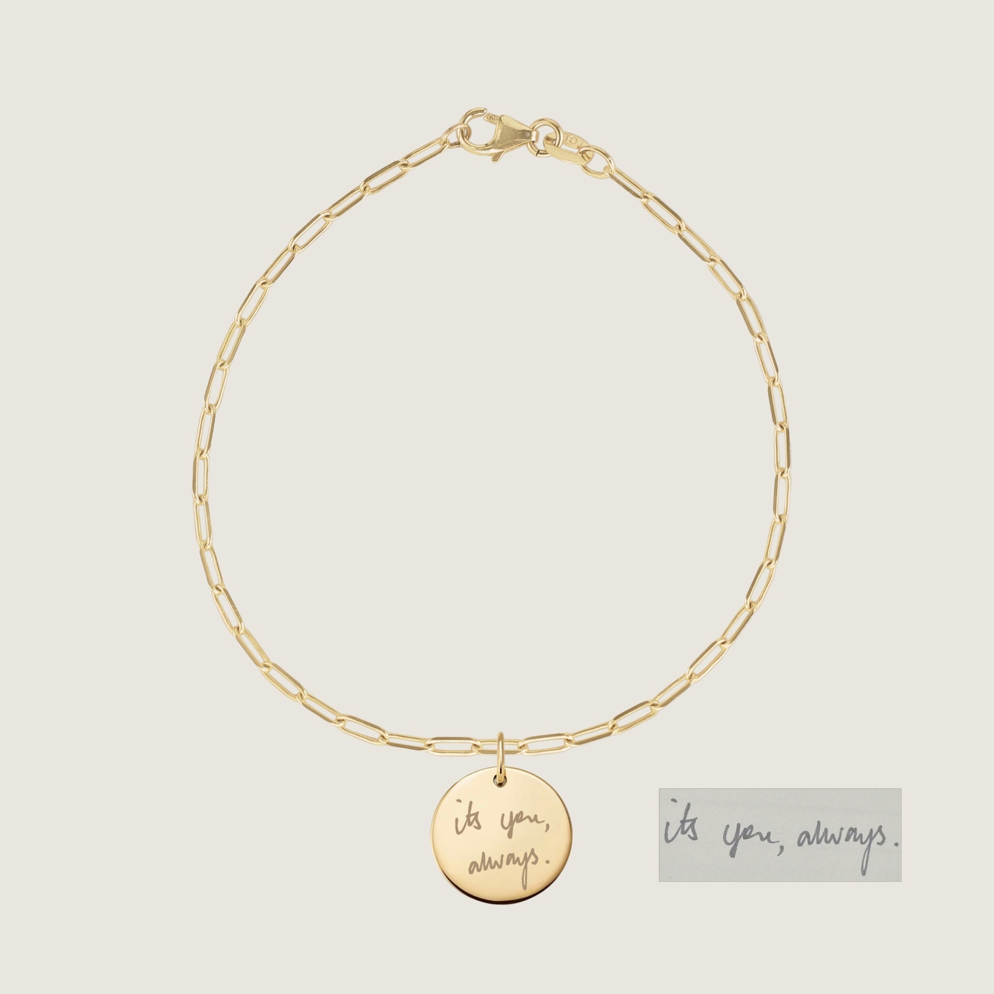 10K solid gold Actual  Handwriting Personalized Custom Memorial Engraved Paperclip Bracelet