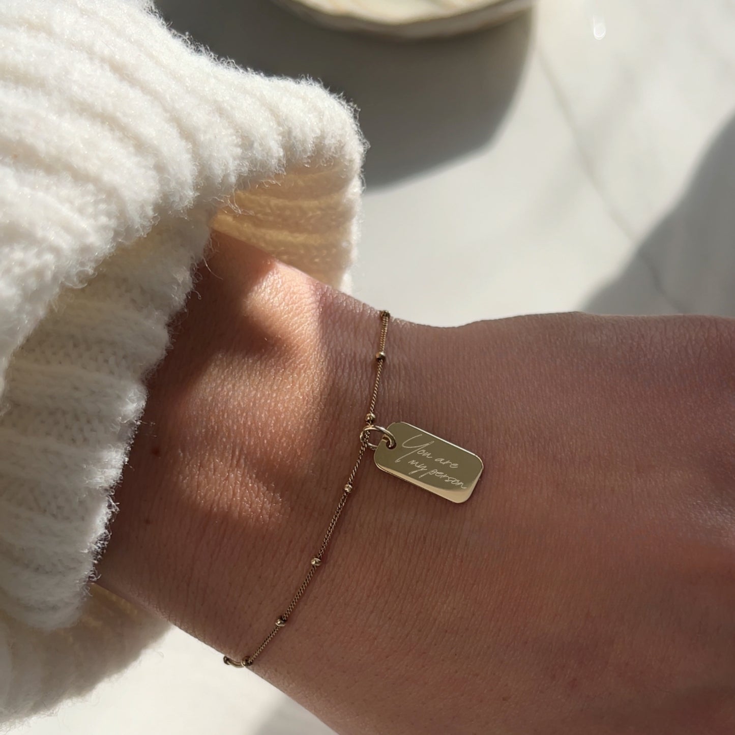 10K solid gold Actual Handwriting Personalized Custom Memorial Engraved Rectangle Pendant bracelet