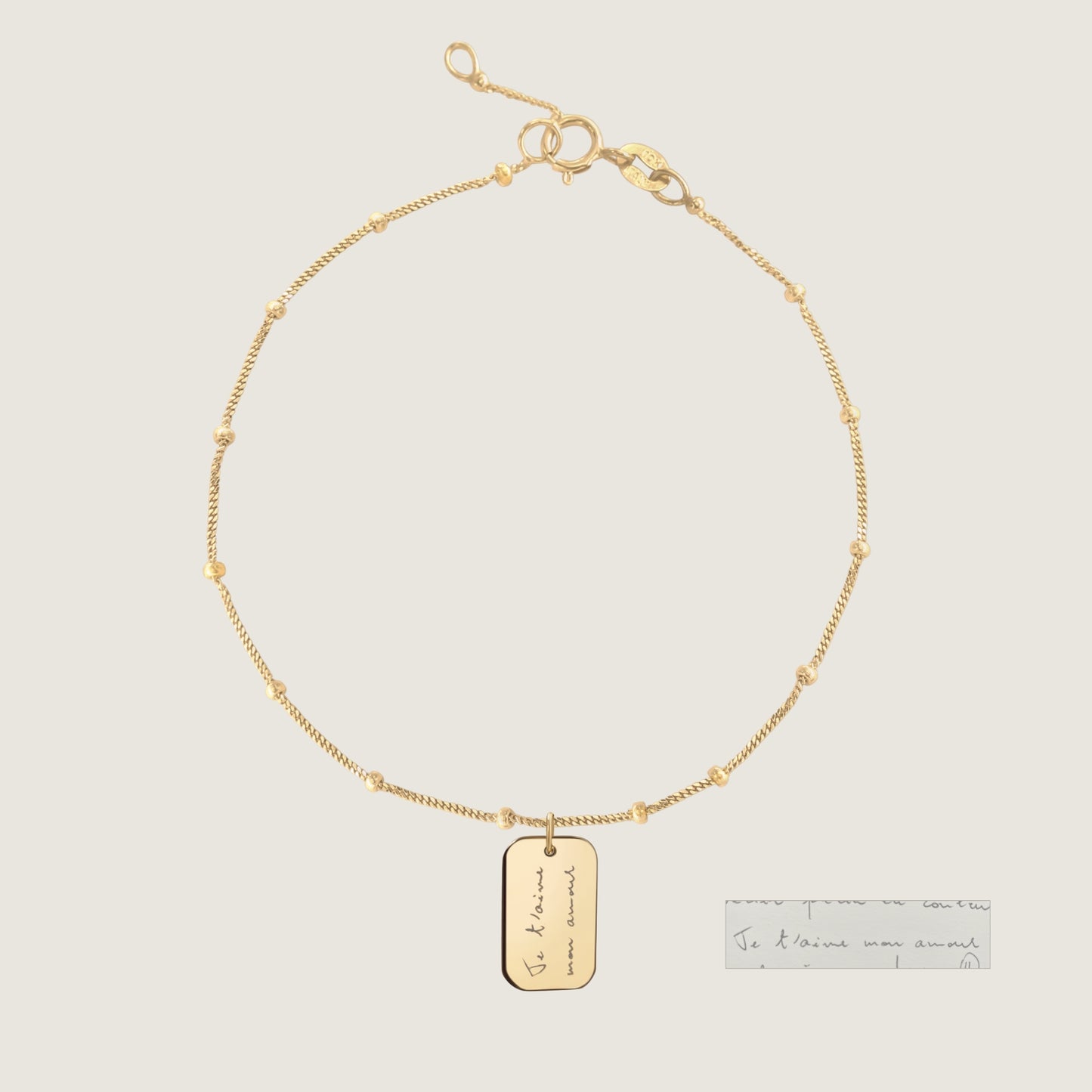 10K solid gold Actual Handwriting Personalized Custom Memorial Engraved Rectangle Sphere Bracelet