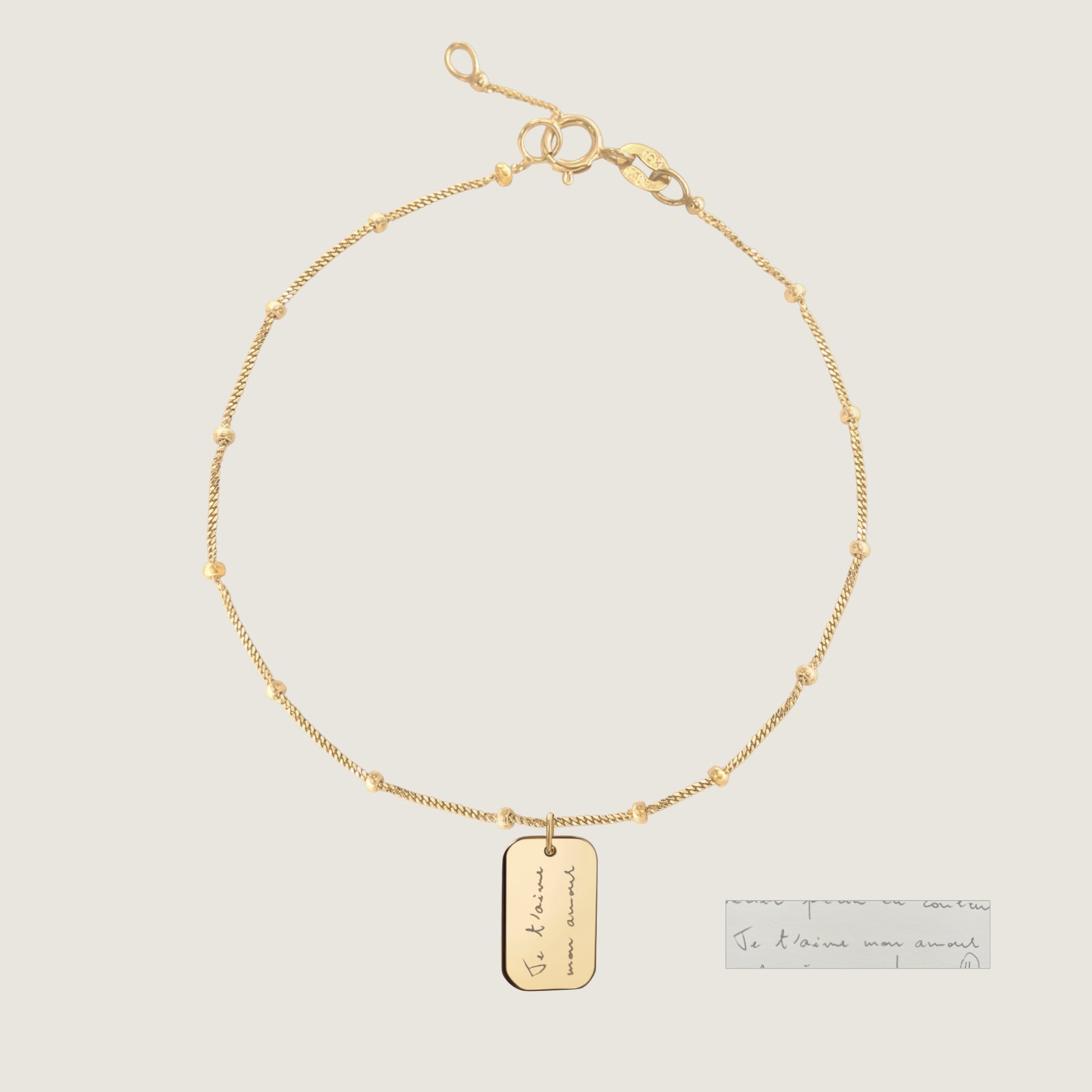 10K solid gold Actual Handwriting Personalized Custom Memorial Engraved Rectangle Sphere Bracelet