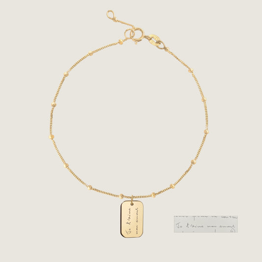 10K solid gold Actual Handwriting Personalized Custom Memorial Engraved Rectangle Sphere Bracelet