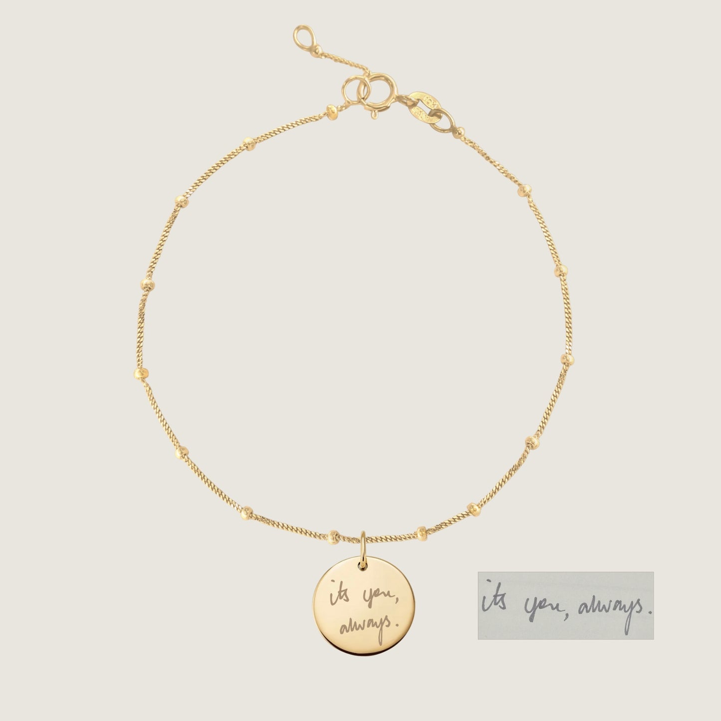 10K solid gold Actual Handwriting Personalized Custom Memorial Engraved Sphere Bracelet