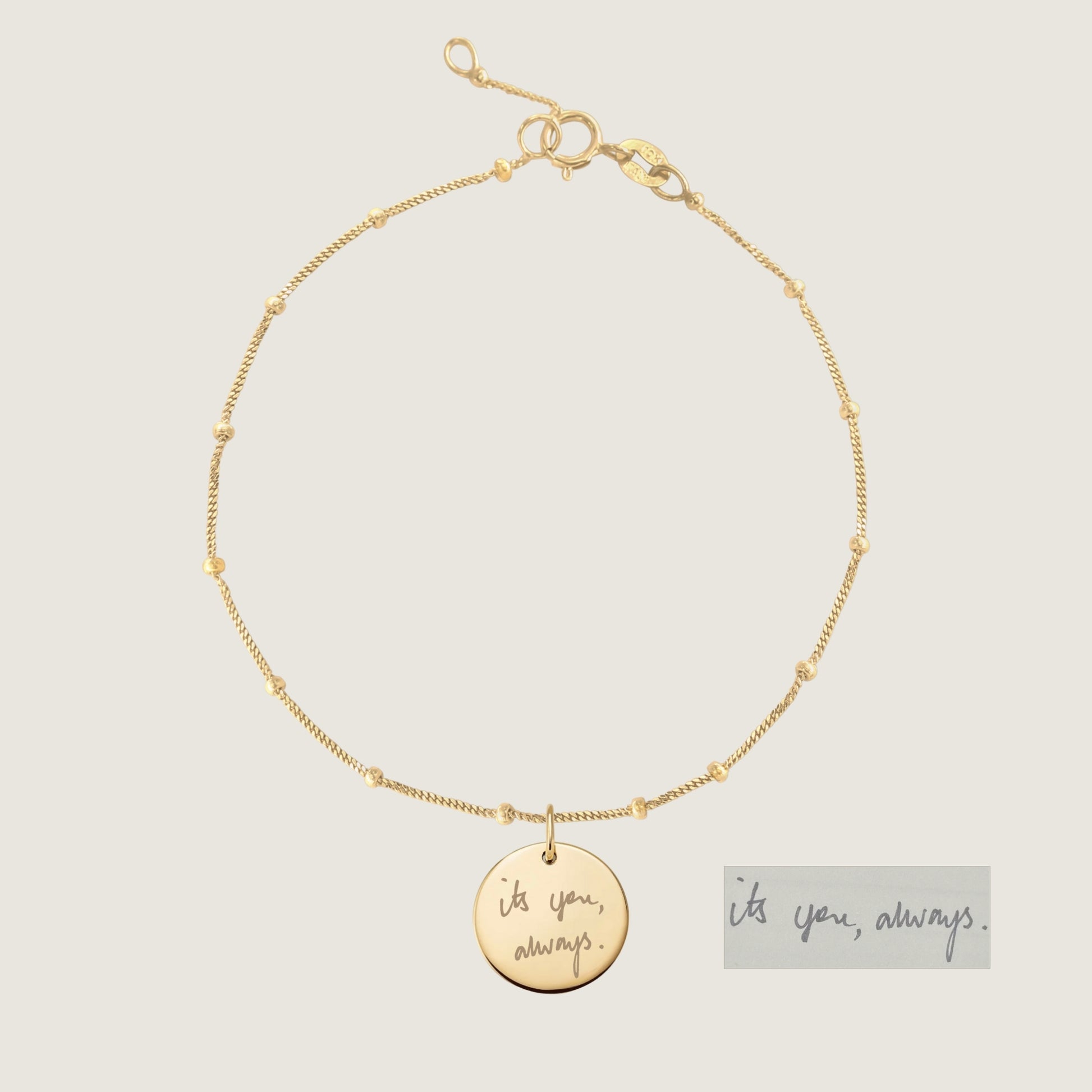 10K solid gold Actual Handwriting Personalized Custom Memorial Engraved Sphere Bracelet