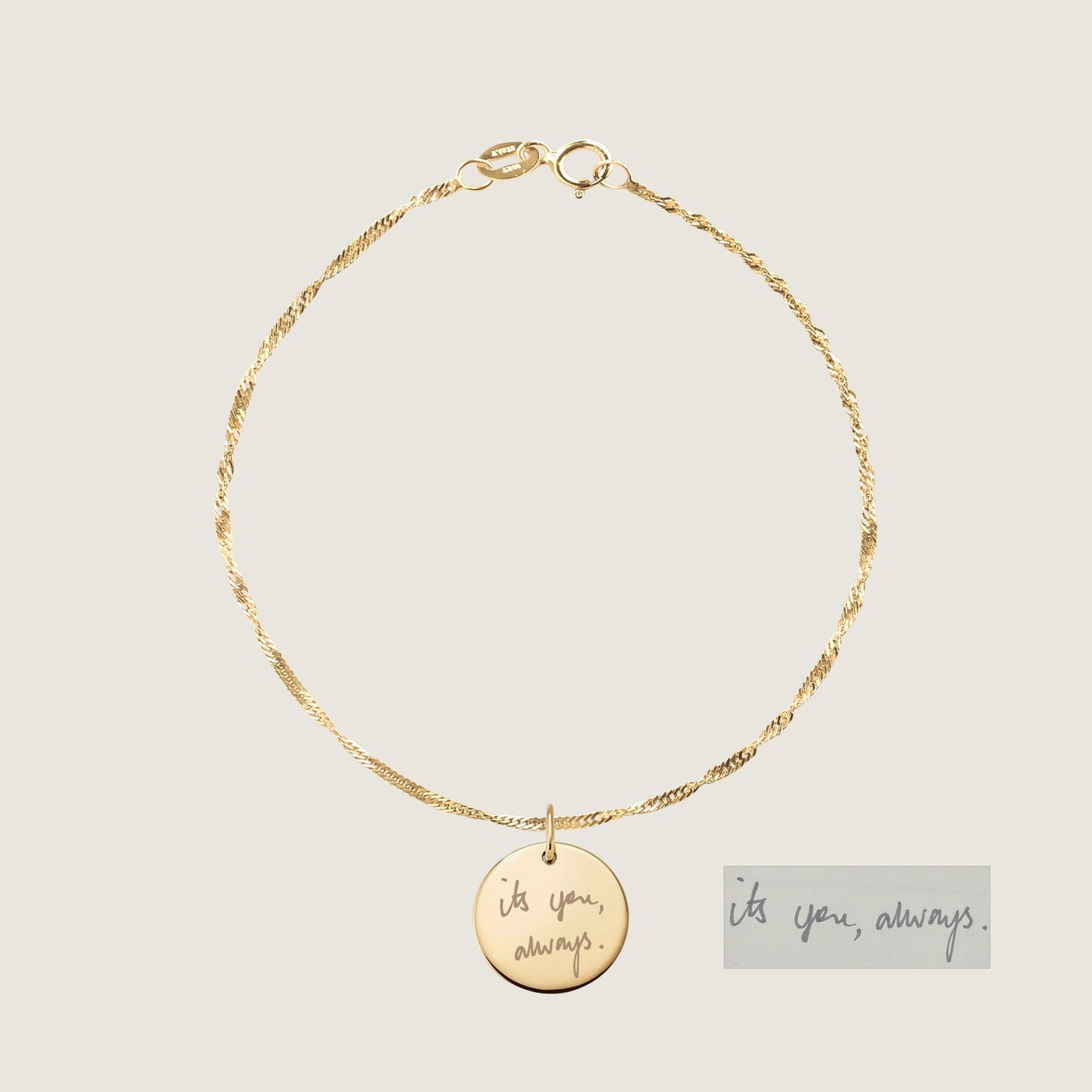 10K solid gold Actual Handwriting Personalized Custom Memorial Engraved Twisted Bracelet