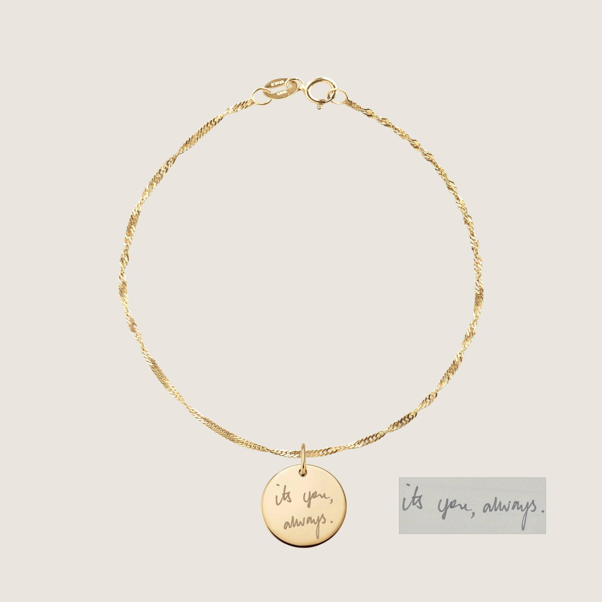 10K solid gold Actual Handwriting Personalized Custom Memorial Engraved Twisted Bracelet