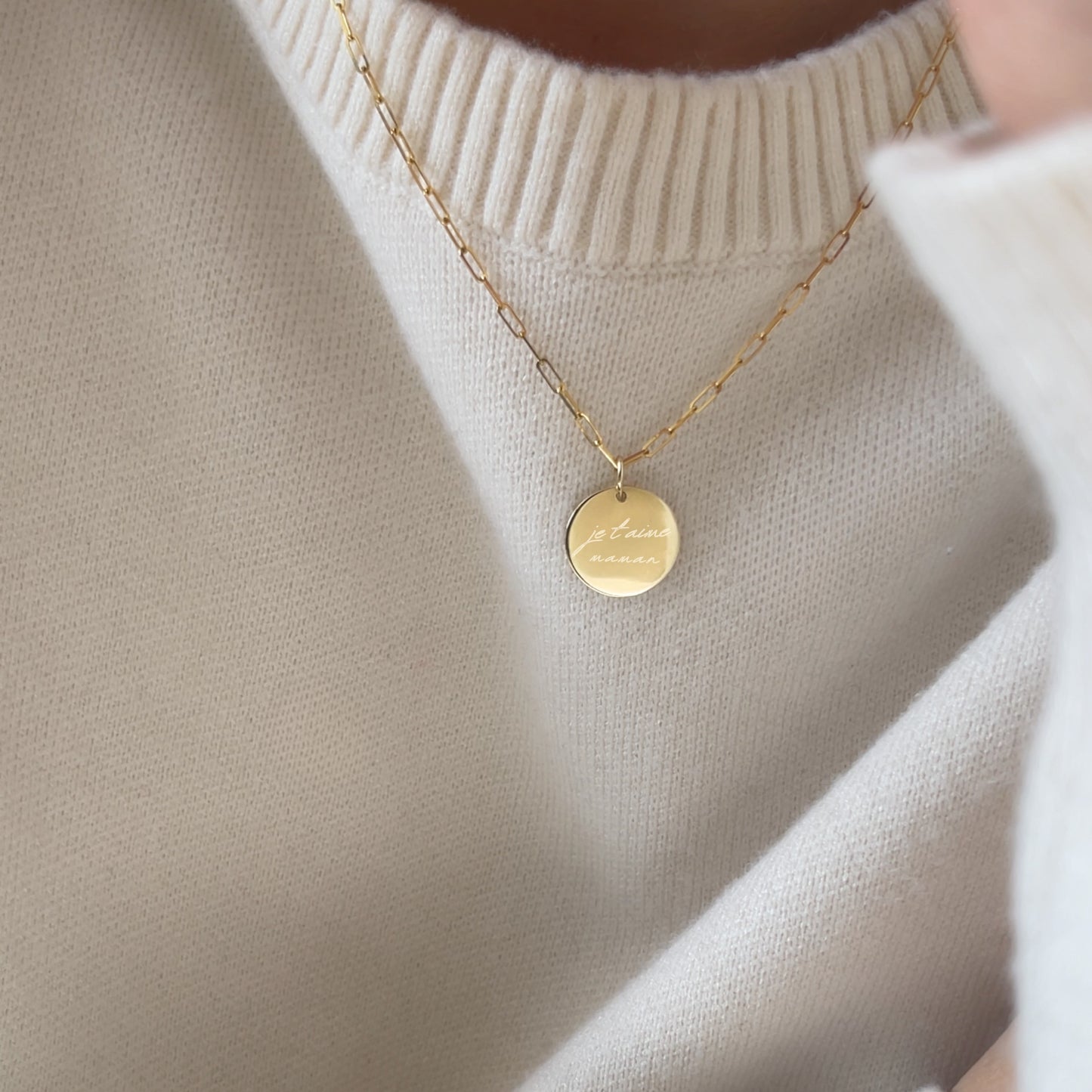 10K solid gold Actual Handwriting Personalized Custom Memorial Engraved i love you mom pendant on a paperclip chain necklace