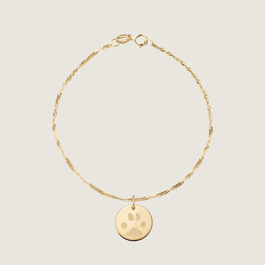 10K solid gold Actual Paw print Personalized Custom Memorial Engraved Twisted Bracelet