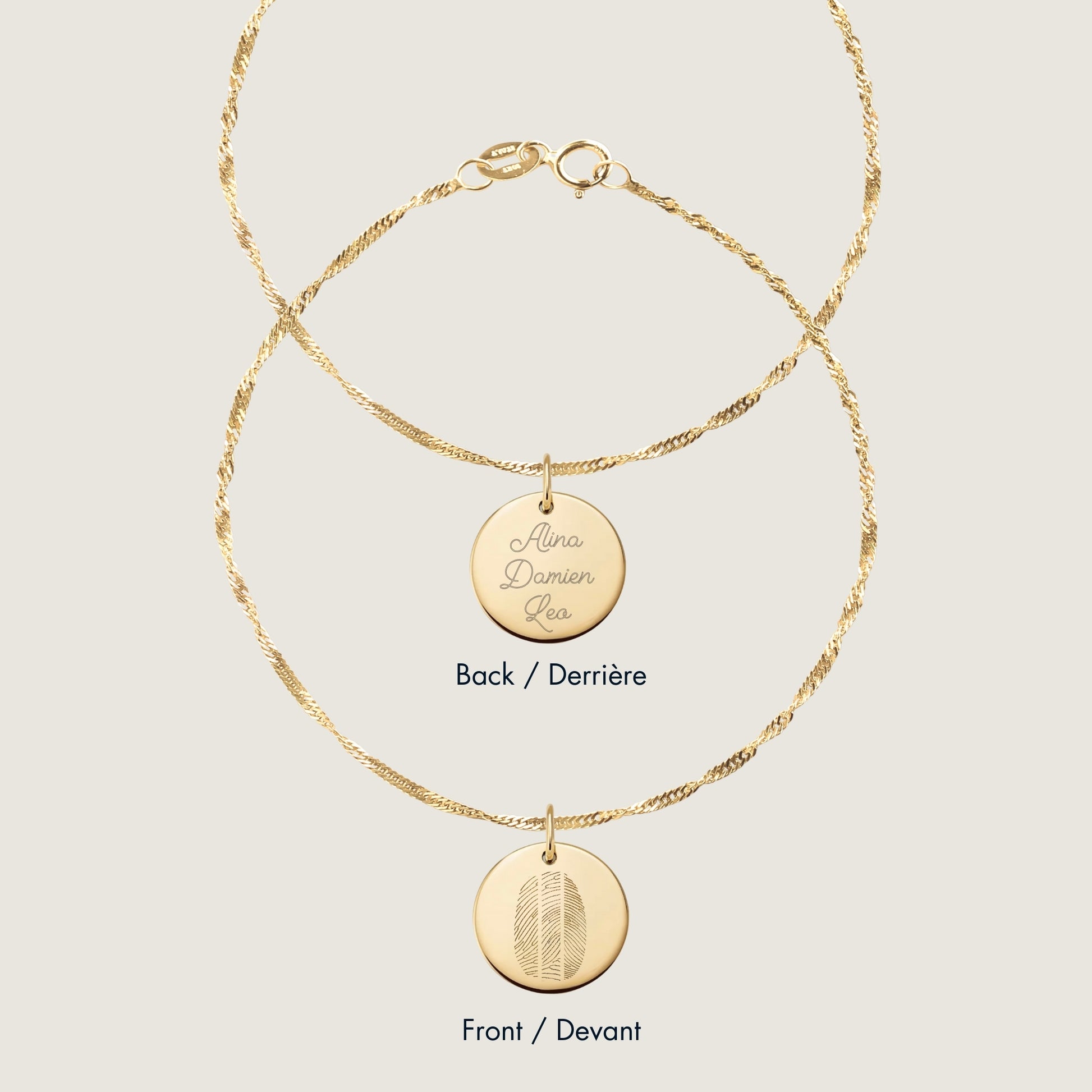 10K solid gold Actual Three Fingerprint Personalized Custom Memorial Engraved Twisted Double Sided Bracelet