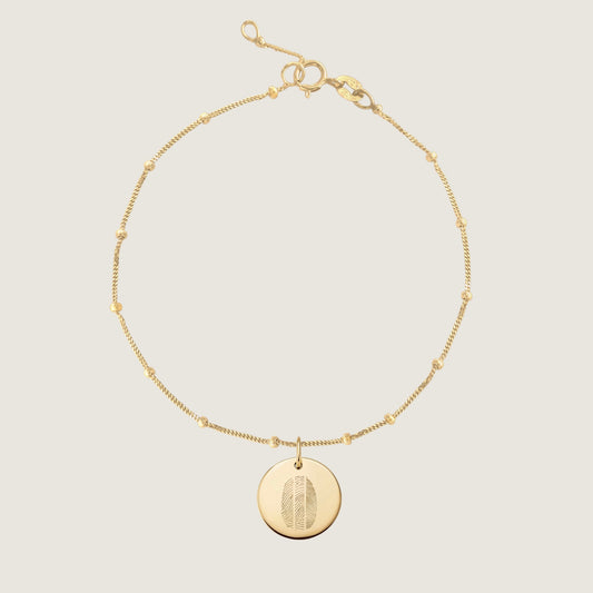 10K solid gold Actual Three fingerprint Personalized Custom Memorial Engraved Sphere Bracelet