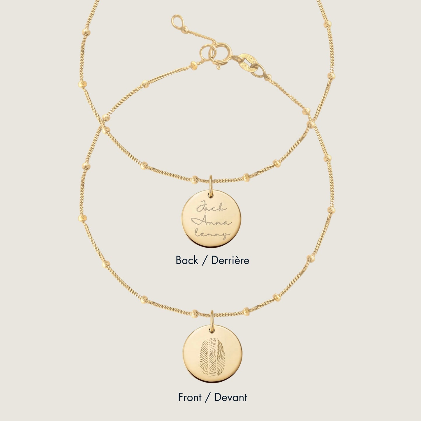 10K solid gold Actual Three fingerprint Personalized Custom Memorial Engraved Double Sided Sphere Bracelet