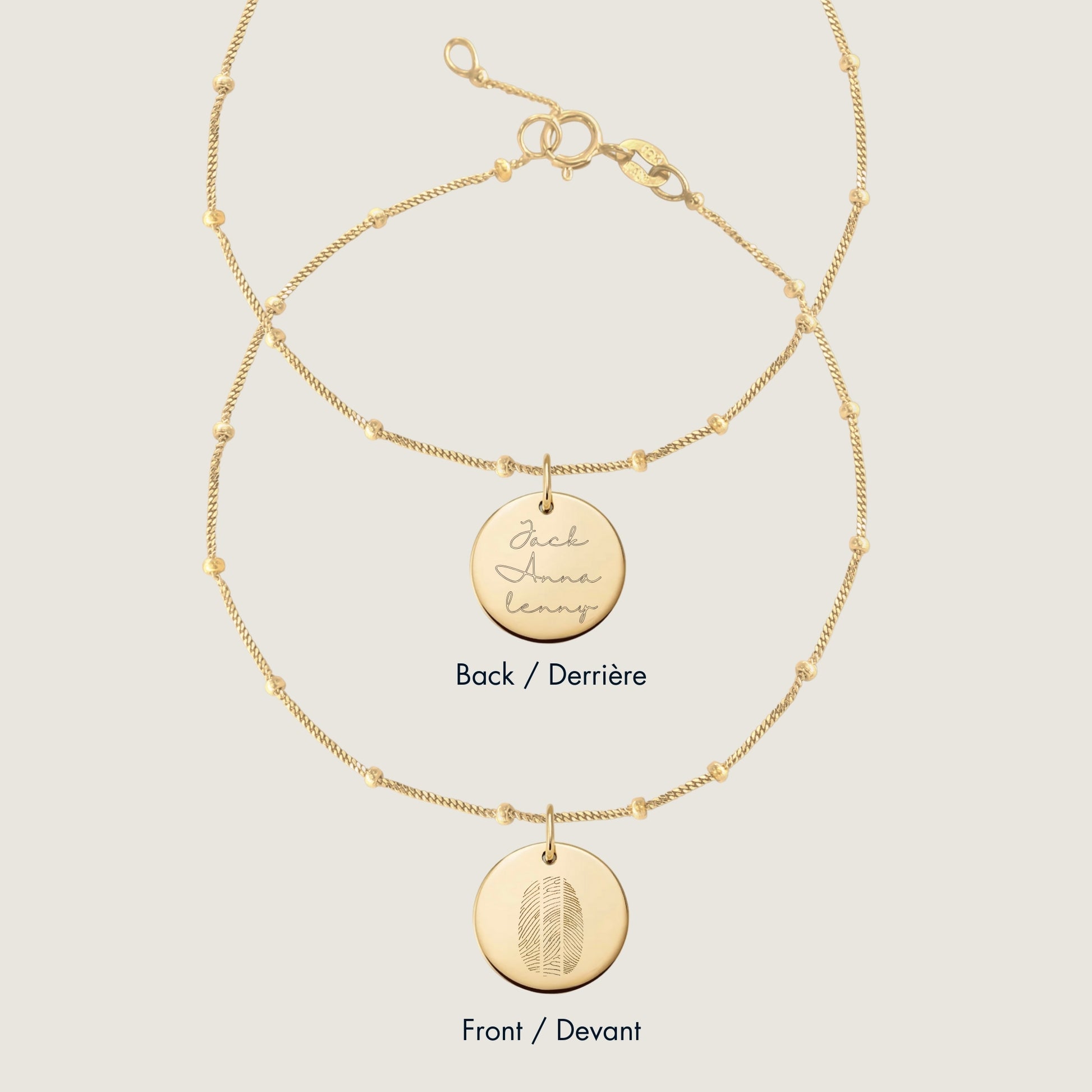 10K solid gold Actual Three fingerprint Personalized Custom Memorial Engraved Double Sided Sphere Bracelet