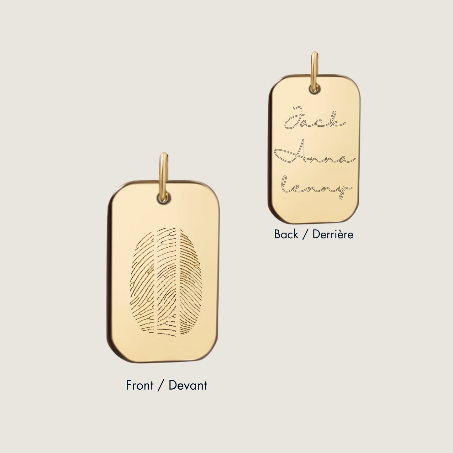 10K solid gold Actual Three fingerprint Personalized Custom Memorial Engraved Rectangle Double Sided Pendant
