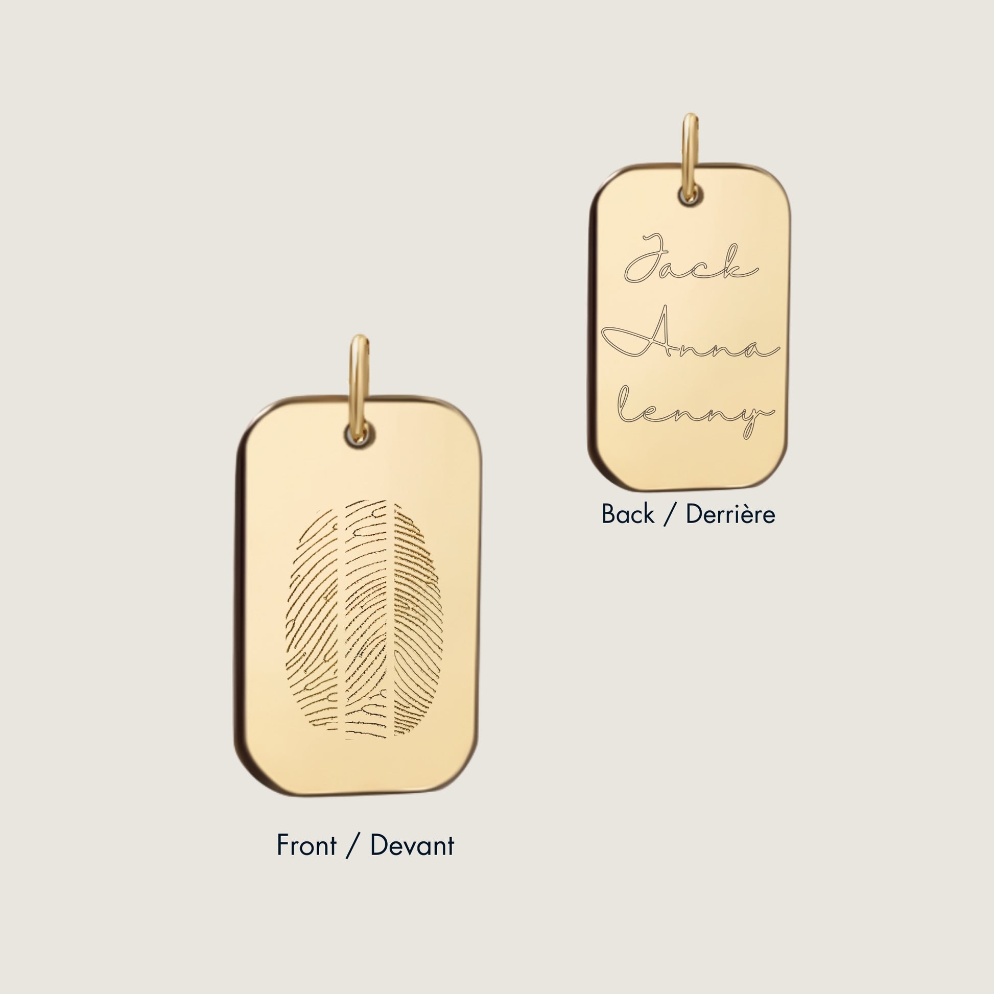 10K solid gold Actual Three fingerprint Personalized Custom Memorial Engraved Rectangle Double Sided Pendant