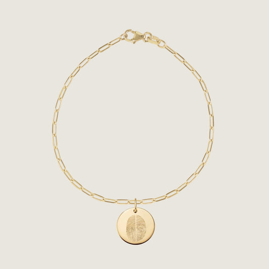 10K solid gold Actual Two Fingerprint Personalized Custom Memorial Engraved Paperclip Bracelet