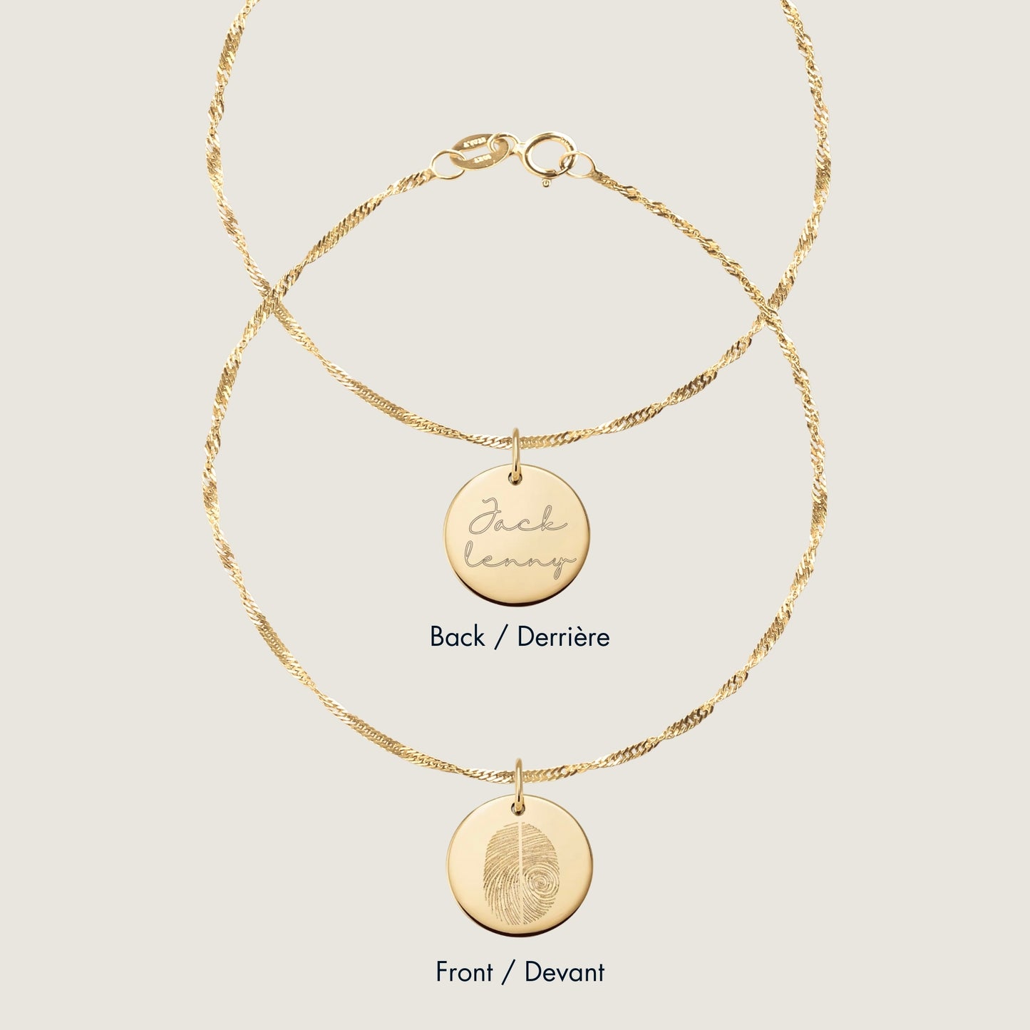 10K solid gold Actual Two Fingerprint Personalized Custom Memorial Engraved Twisted Double Sided Bracelet