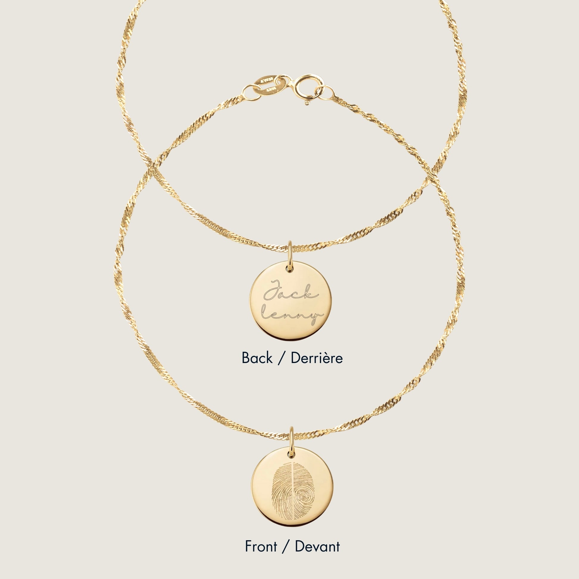 10K solid gold Actual Two Fingerprint Personalized Custom Memorial Engraved Twisted Double Sided Bracelet