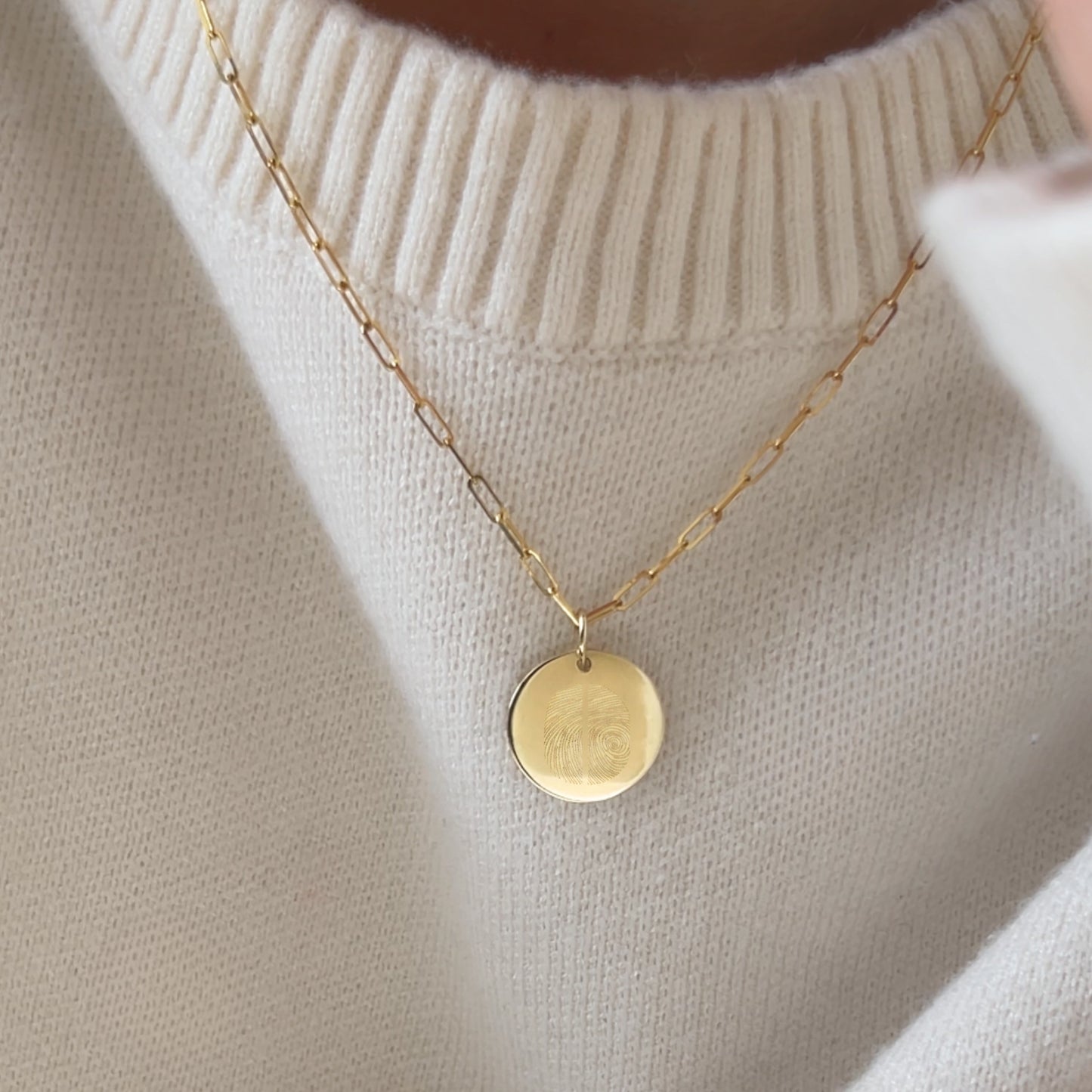 10K solid gold Actual Two fingerprint Personalized Custom Memorial Engraved Pendant on paperclip necklace for woman