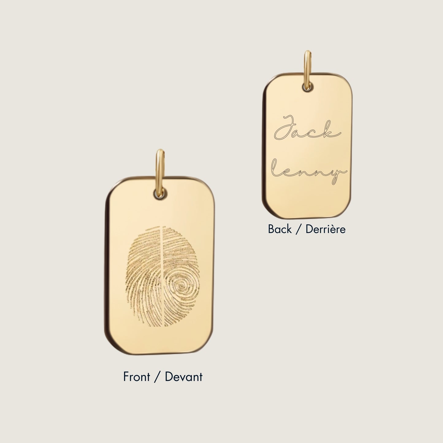 10K solid gold Actual Two fingerprint Personalized Custom Memorial Engraved Rectangle Double Sided Pendant