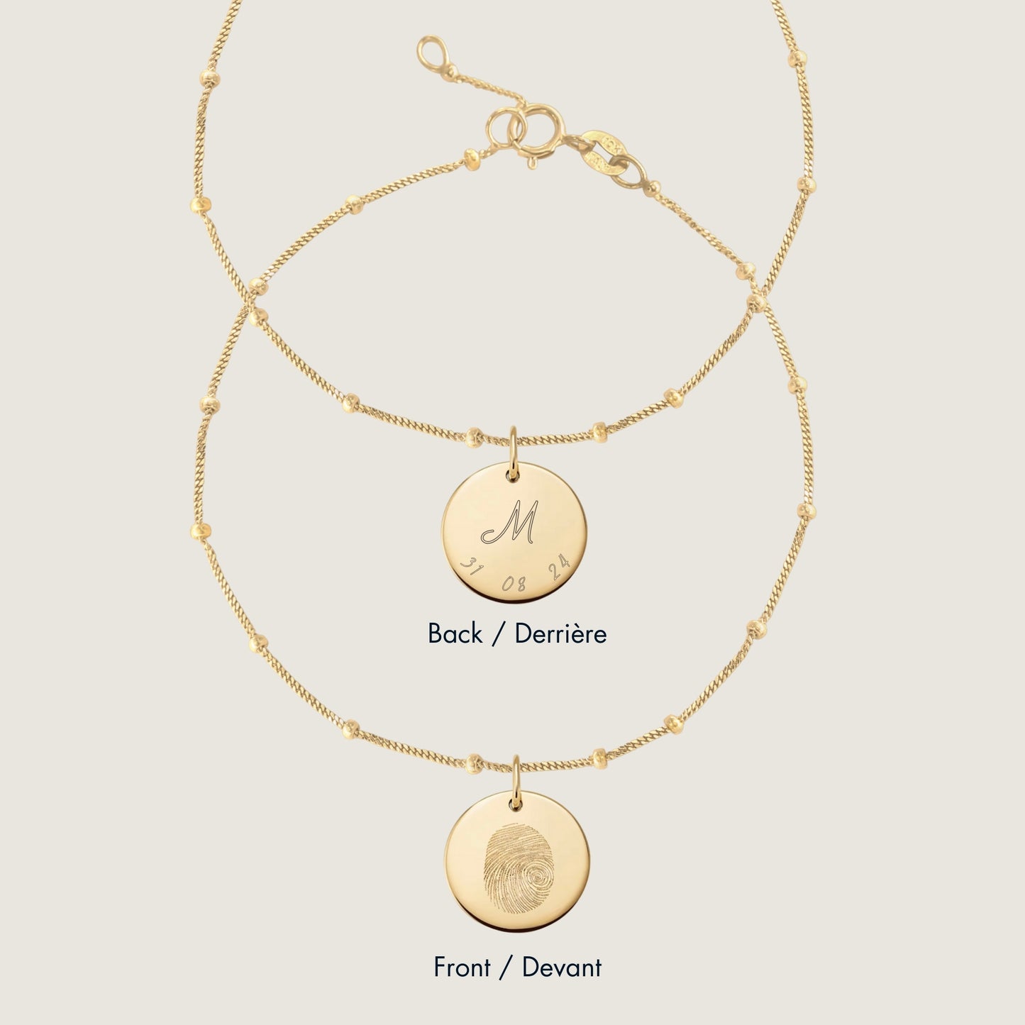 10K solid gold Actual  fingerprint Personalized Custom Memorial Engraved Double Sided Sphere Bracelet