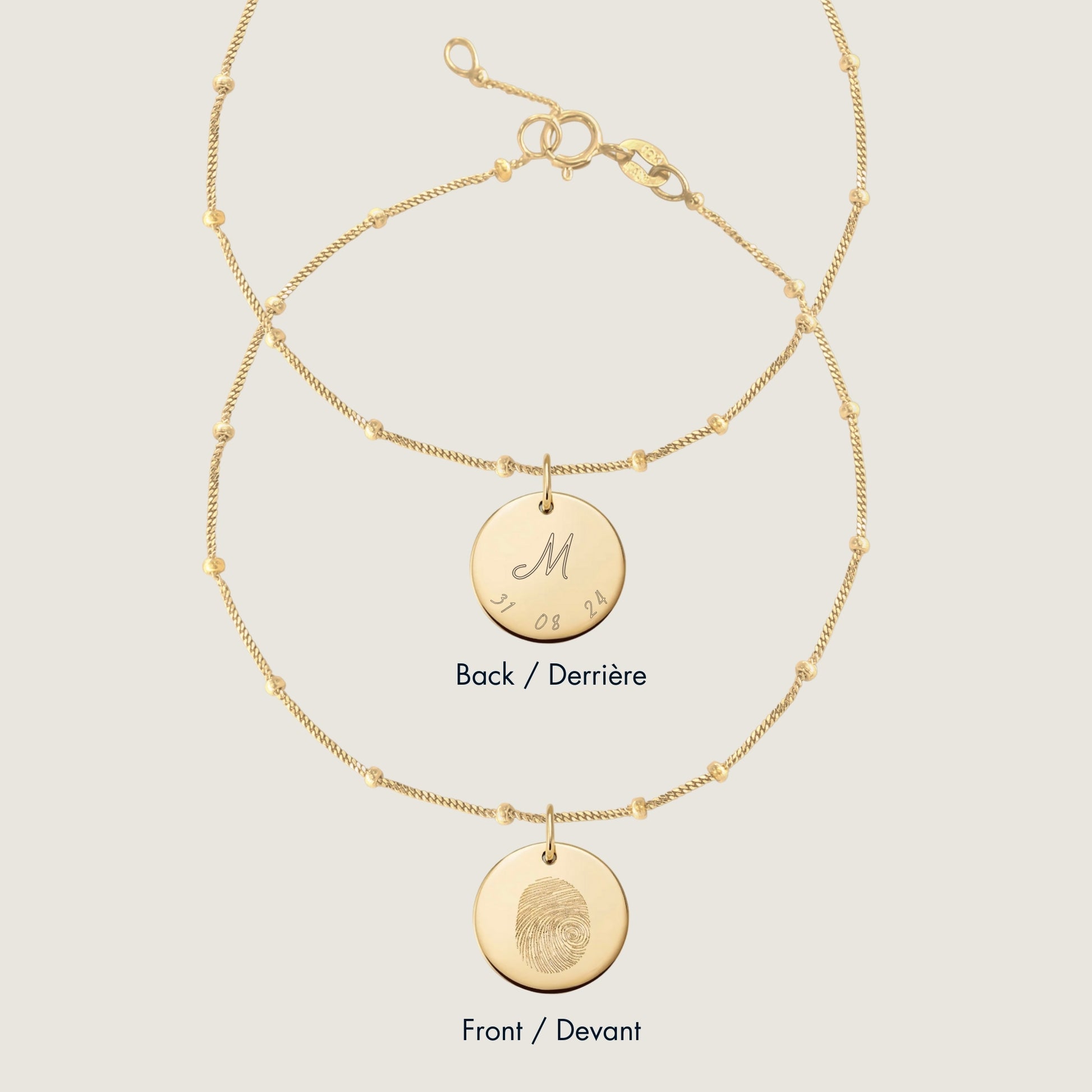 10K solid gold Actual  fingerprint Personalized Custom Memorial Engraved Double Sided Sphere Bracelet