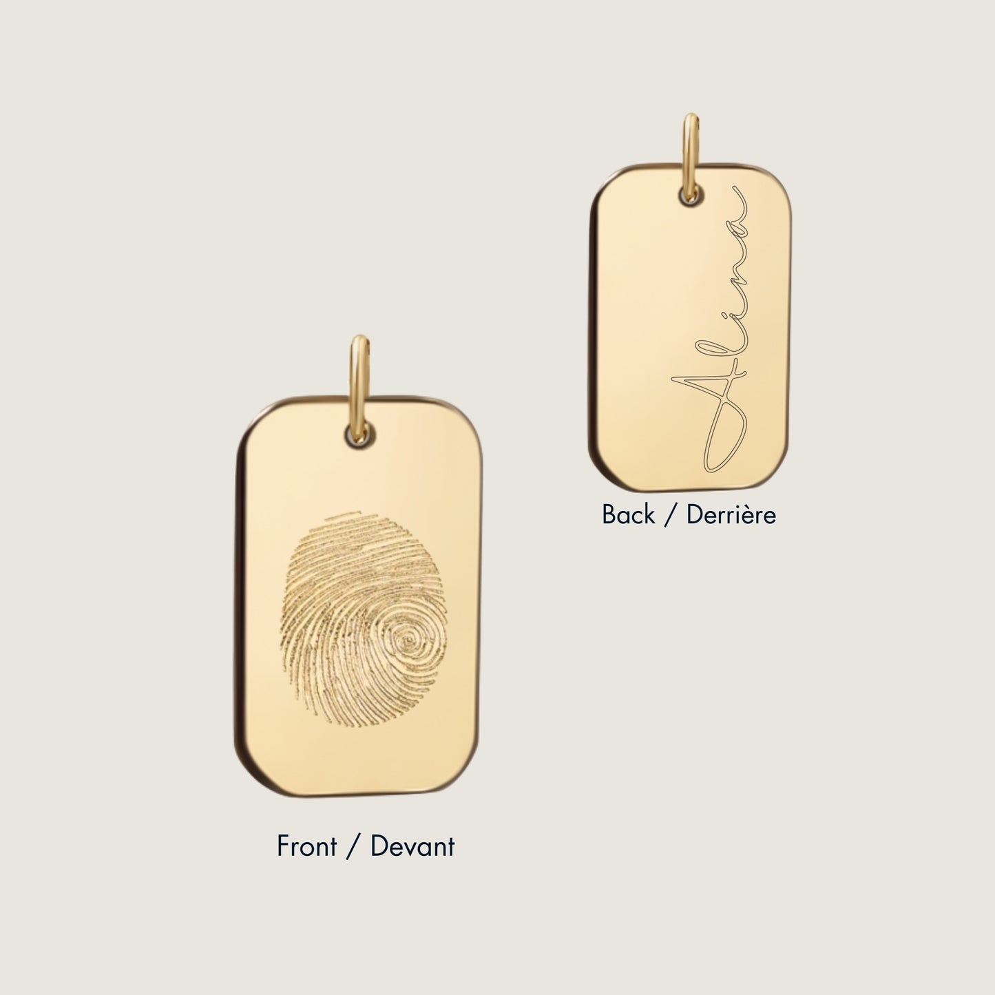 10K solid gold Actual fingerprint Personalized Custom Memorial Engraved Rectangle Double Sided Pendant