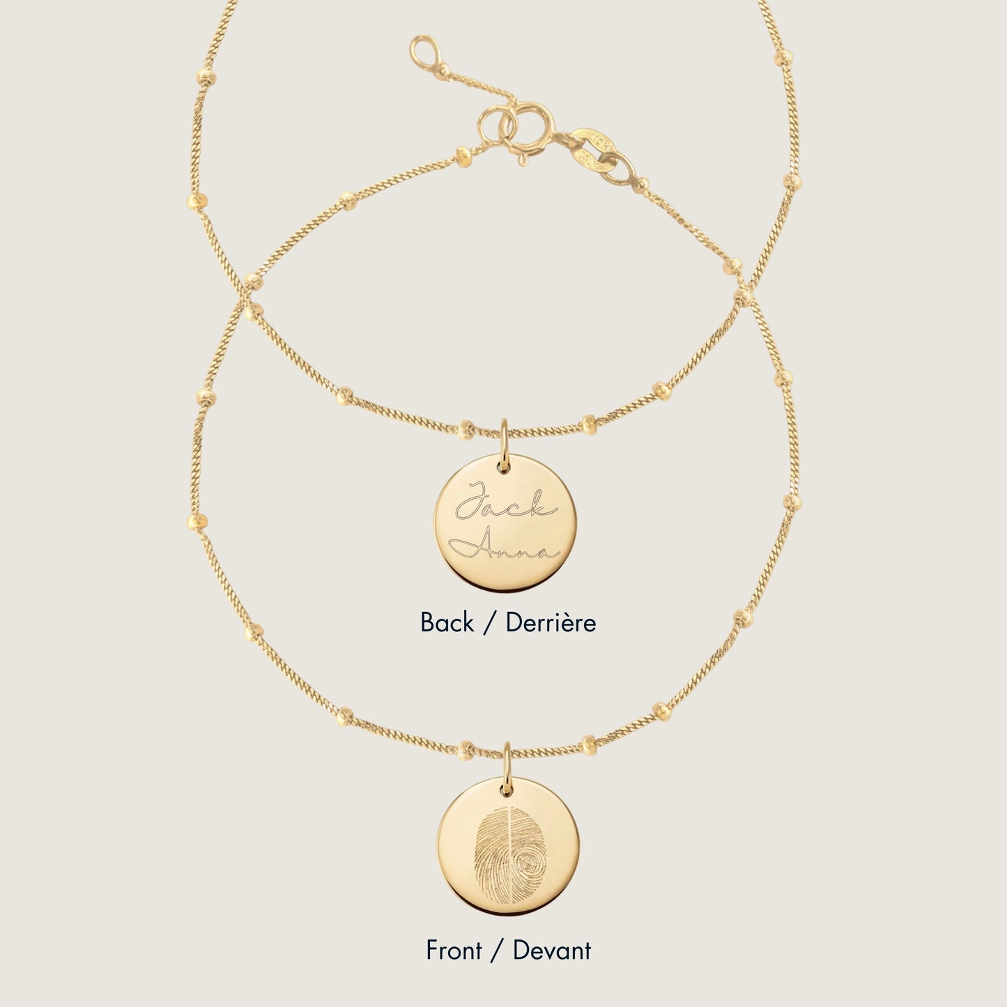 10K solid gold Actual  two fingerprint Personalized Custom Memorial Engraved Double Sided Sphere Bracelet