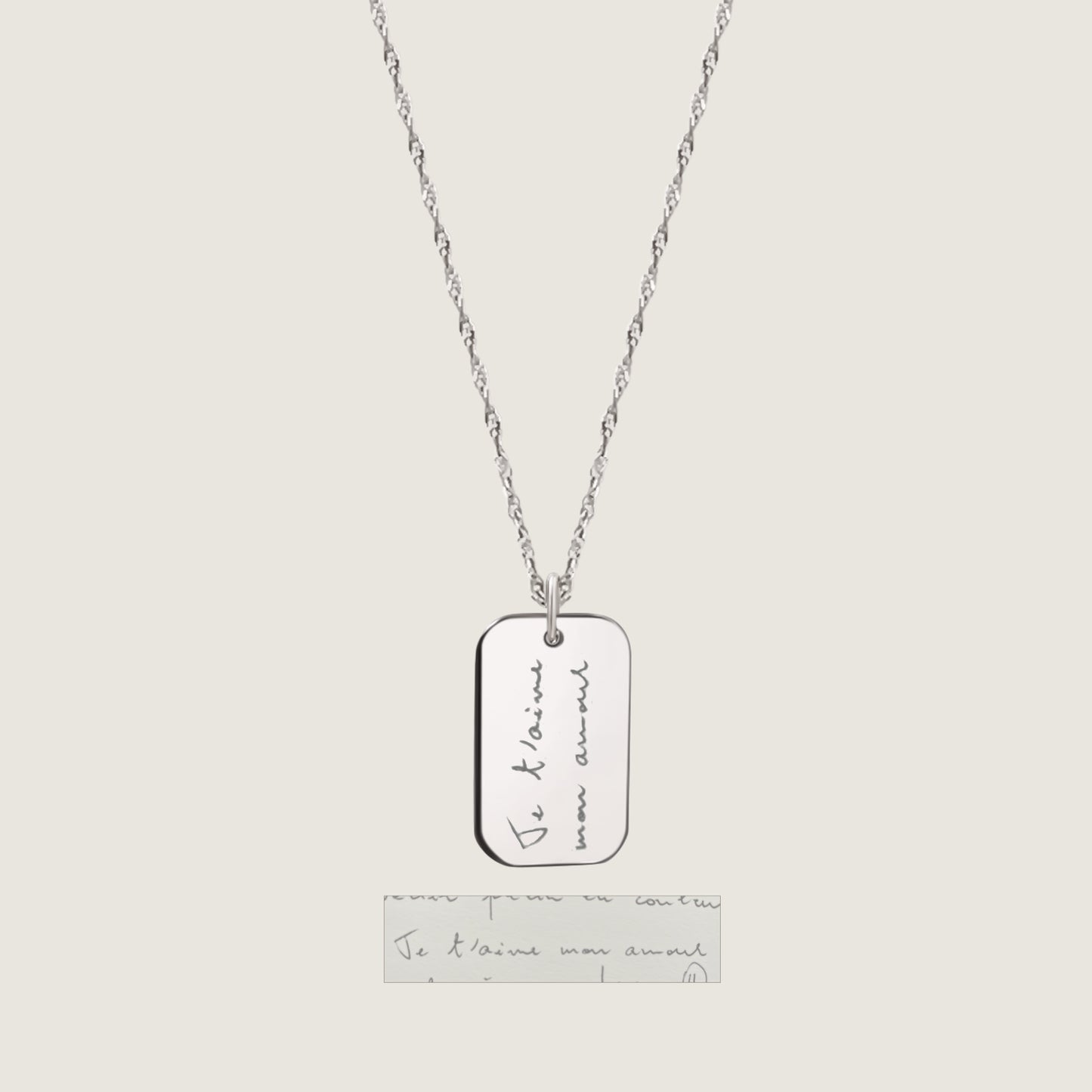 10K solid white gold Actual Handwriting Personalized Custom Memorial Engraved Rectangle Twisted Chain Necklace