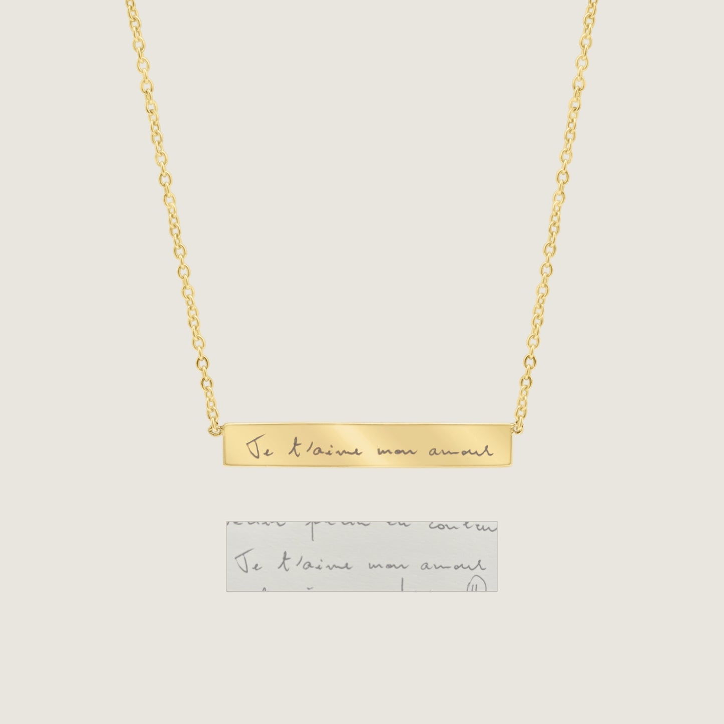 14K solid gold Actual Handwriting Personalized Custom Memorial Engraved Bar Necklace Jewelry