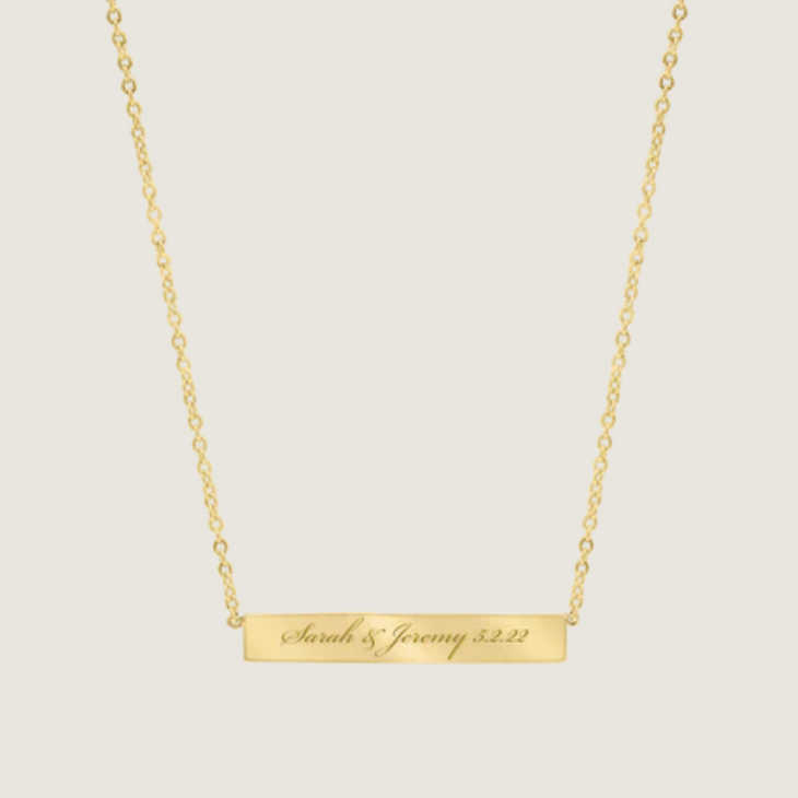 Horizontal Engravable 14K Gold Bar Necklace
