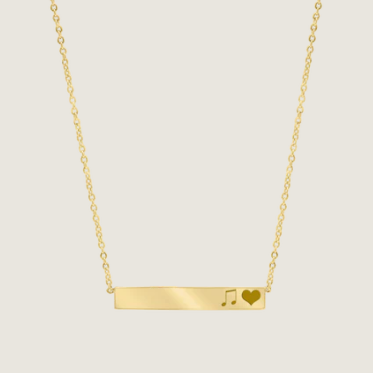 Horizontal Engravable 14K Gold Bar Necklace