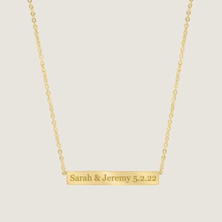 Horizontal Engravable 14K Gold Bar Necklace