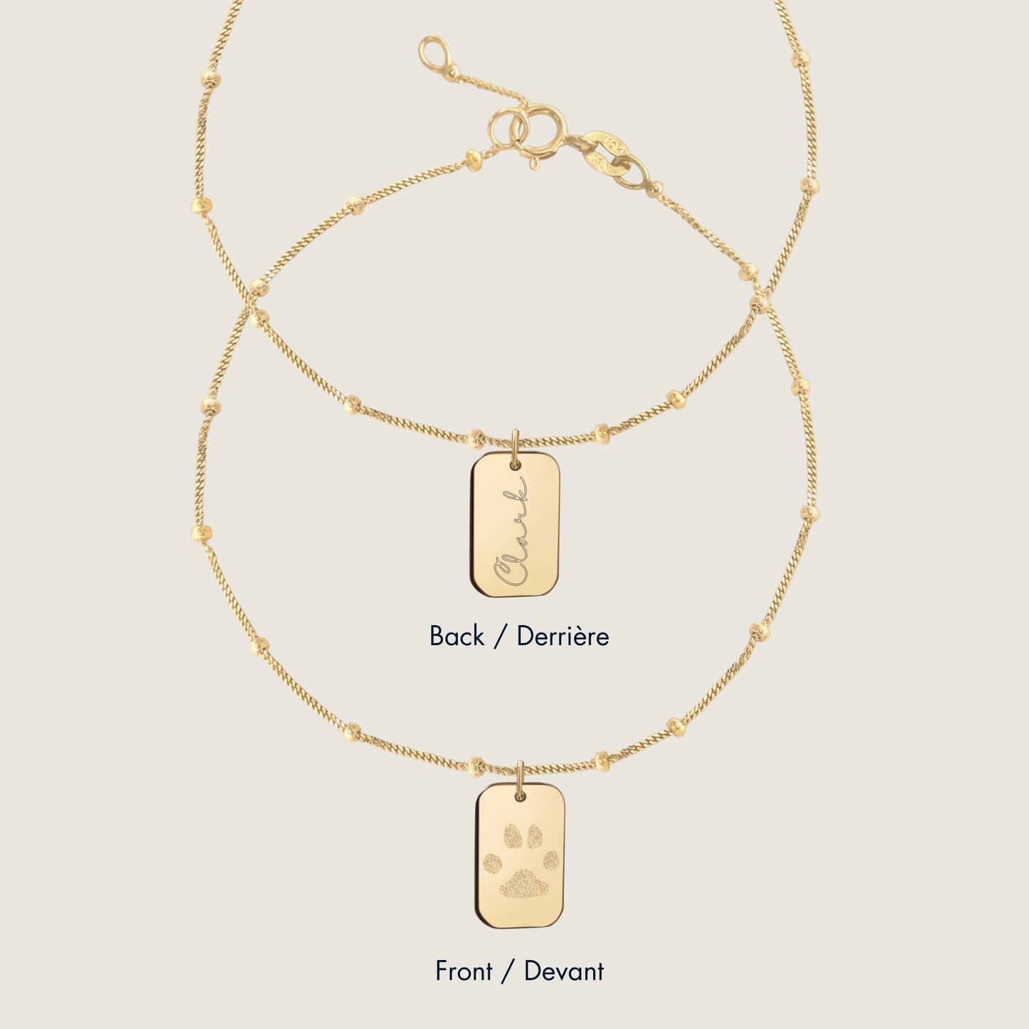 Paw Print Sphere Bracelet | 10K Gold Rectangle