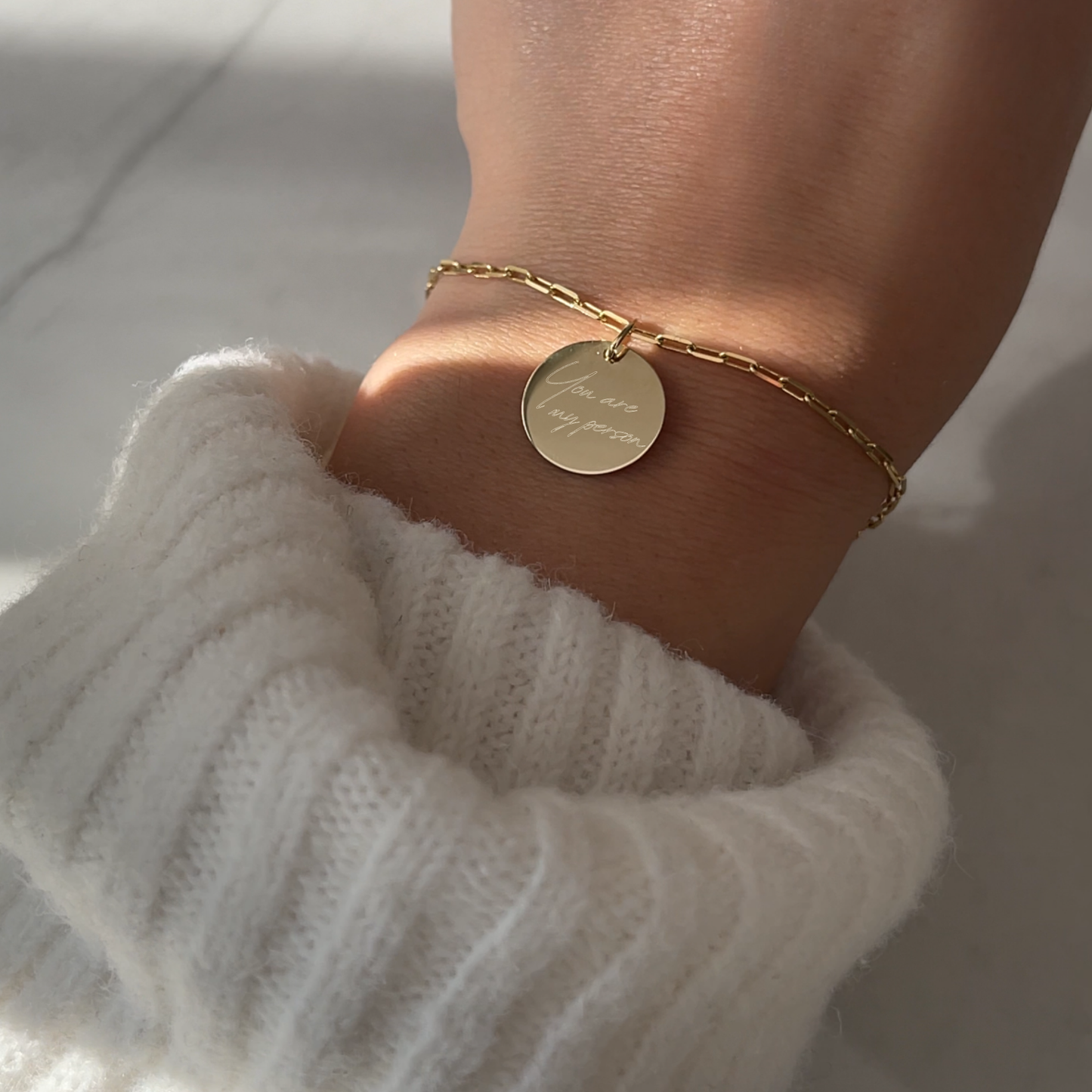 Handwriting Paperclip Bracelet | 10K Gold Circle