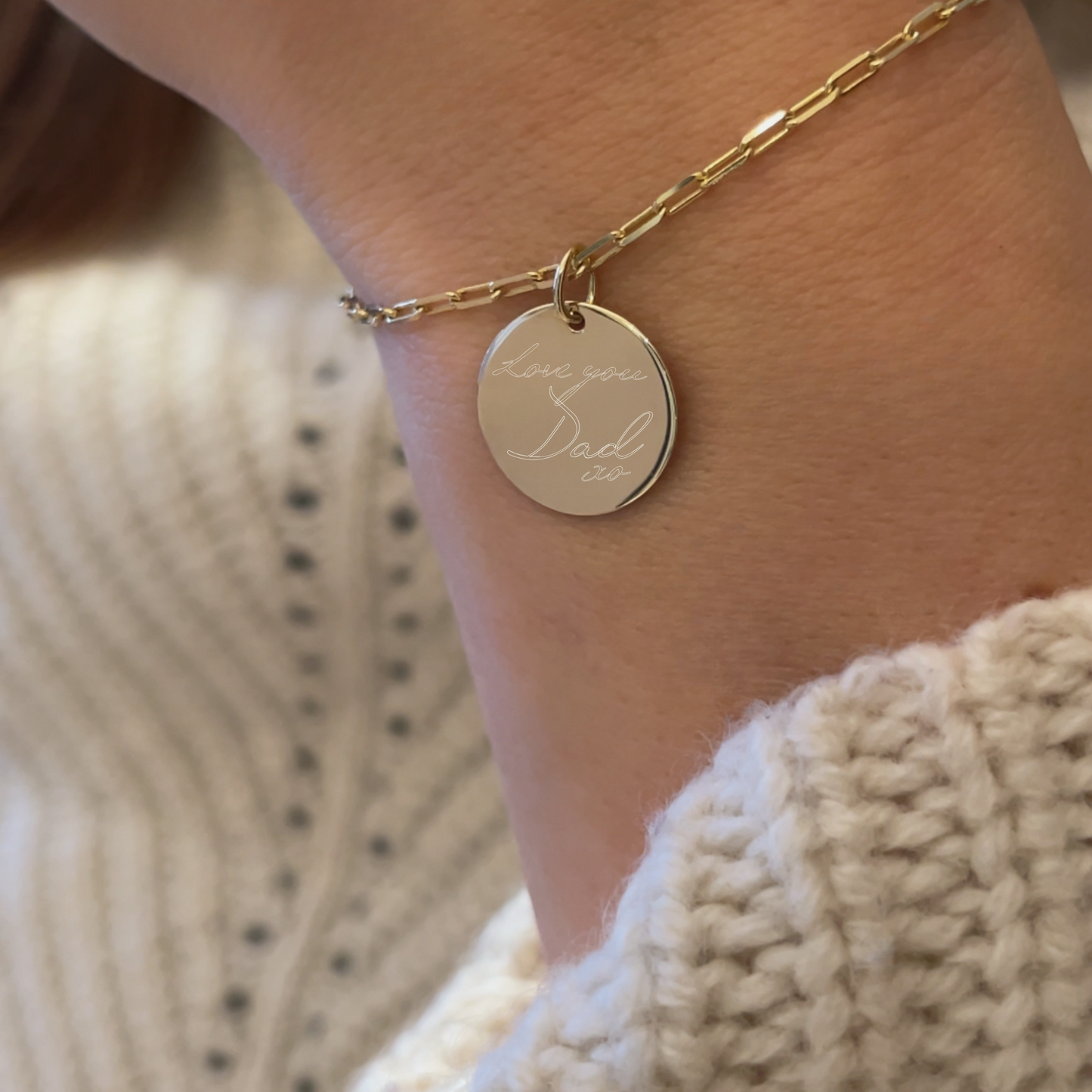 Handwriting Paperclip Bracelet | 10K Gold Circle