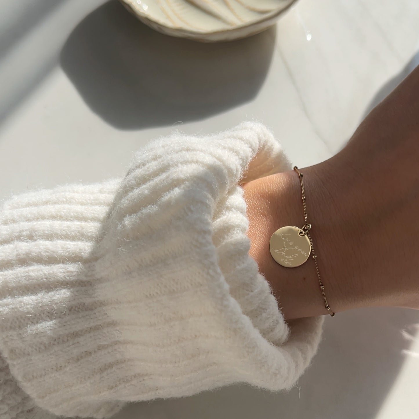 Handwriting Sphere Chain Bracelet | 10K Gold Circle