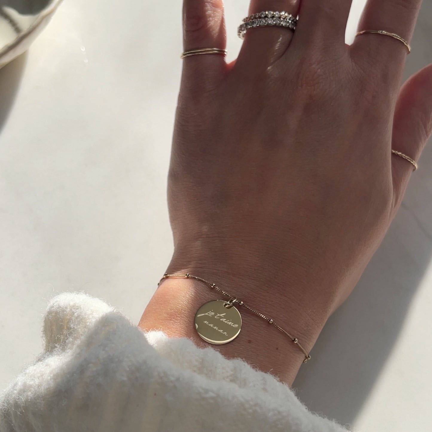 Handwriting Sphere Chain Bracelet | 10K Gold Circle