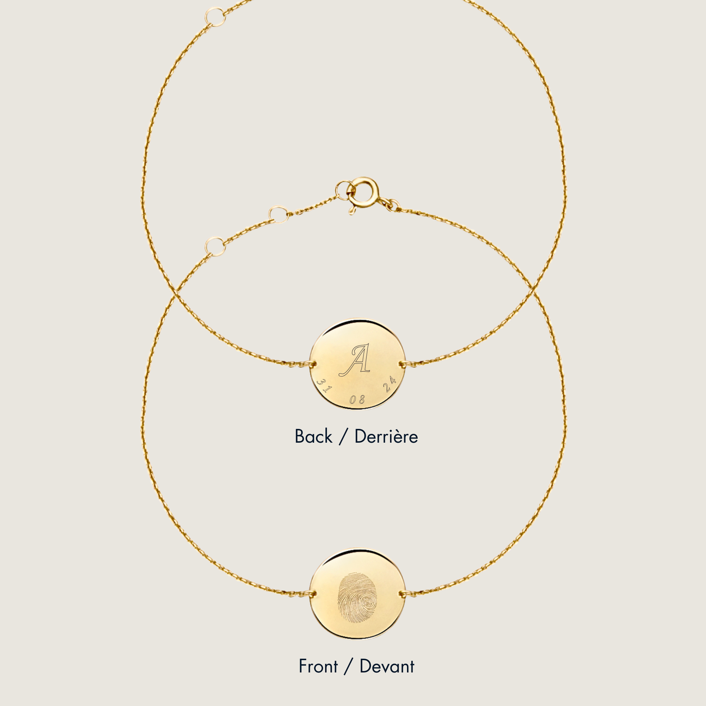 Bracelet Sphere Empreinte | Disque Or 10 Carats
