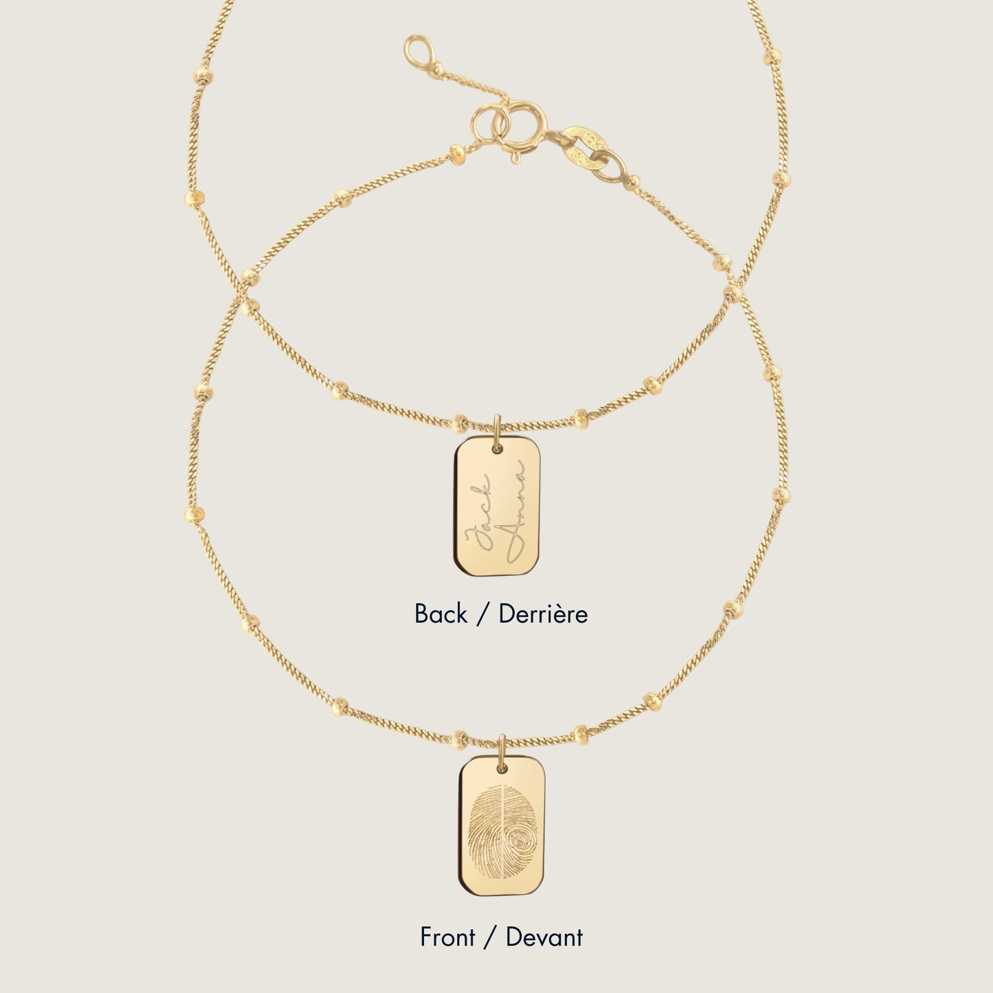 Bracelet Sphère Deux Empreintes | Rectangle Or 10 Carats