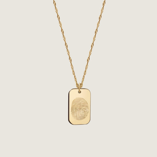 Fingerprint Twisted Chain Necklace | 10K Gold Rectangle