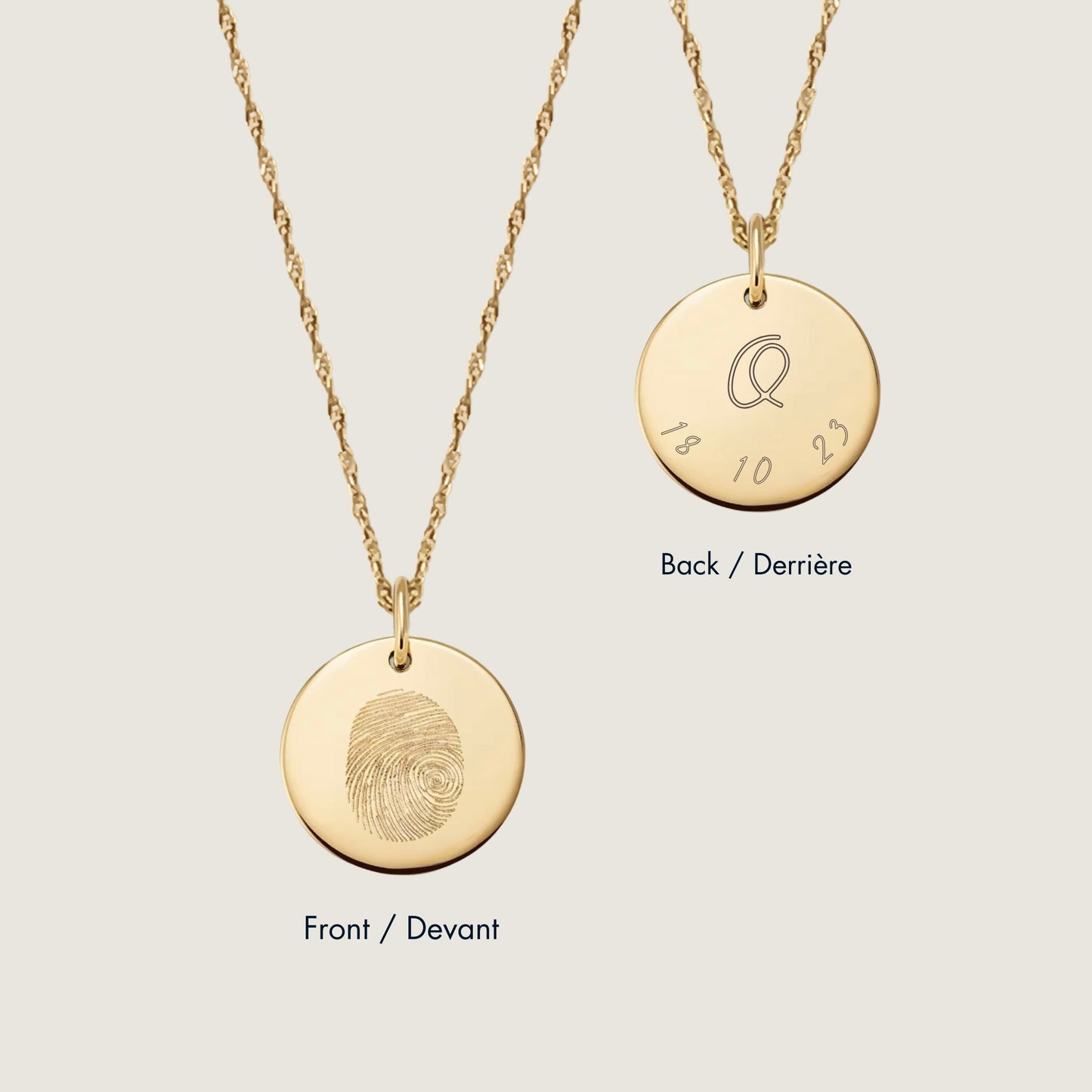 Pendentif d'Empreinte | Disque en Or 10 Carats