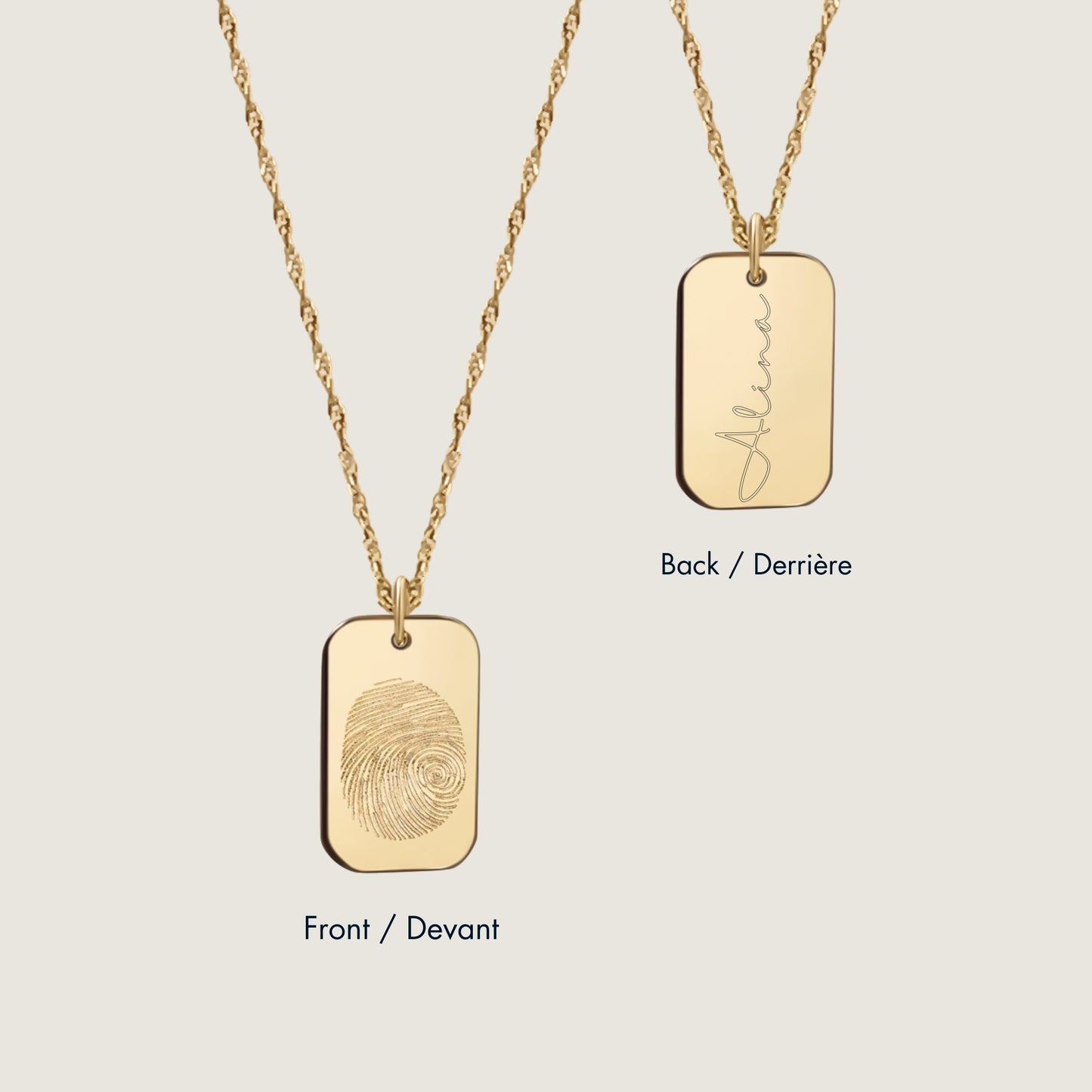 Pendentif d'Empreinte | Rectangle en Or 10 Carats