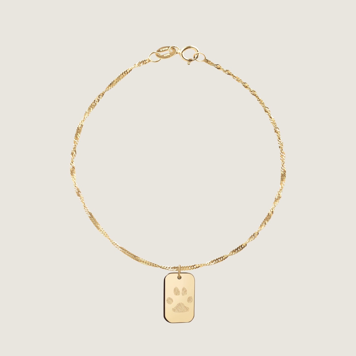 Paw Print Twisted Bracelet | 10K Gold Rectangle