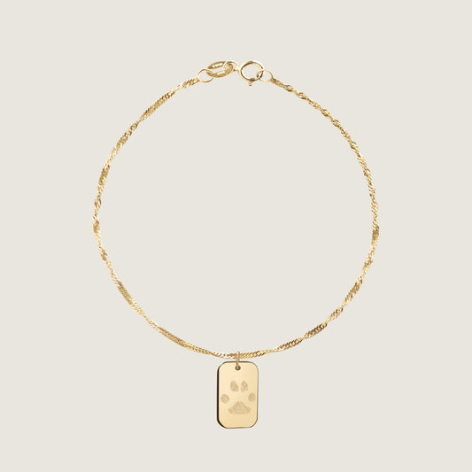 Paw Print Twisted Bracelet | 10K Gold Rectangle