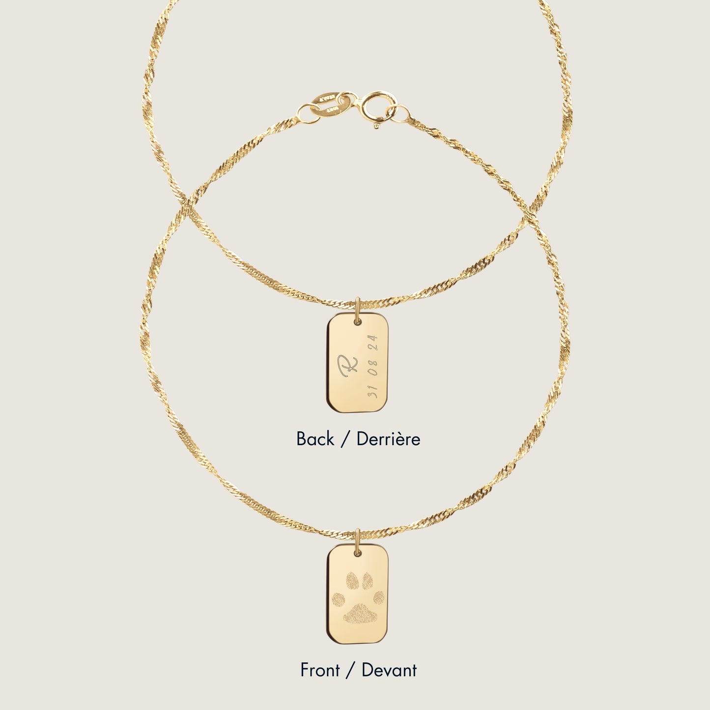 Paw Print Twisted Bracelet | 10K Gold Rectangle