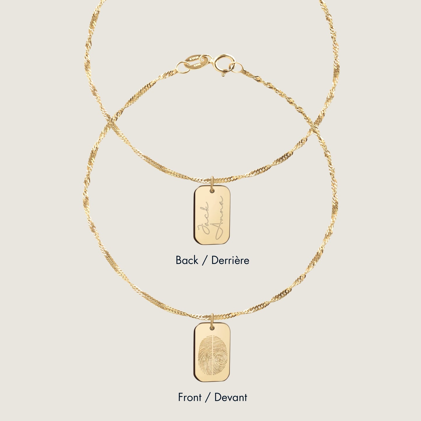 Bracelet Torsadé Deux Empreintes | Rectangle Or 10 Carats